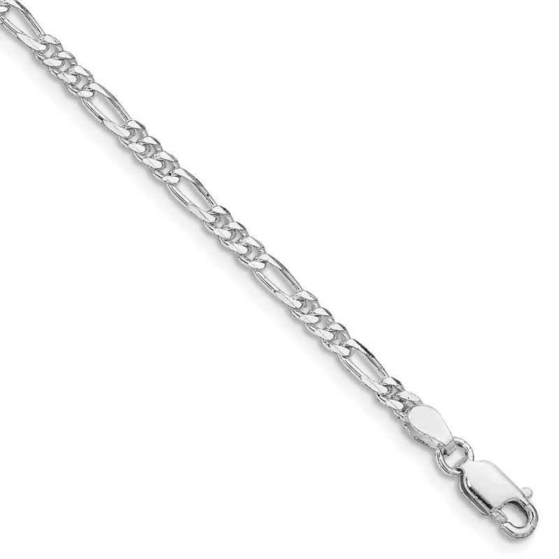 Minimalist Silver Bracelets-Sterling Silver Rhodium-plated 2.85mm Figaro Chain Bracelet