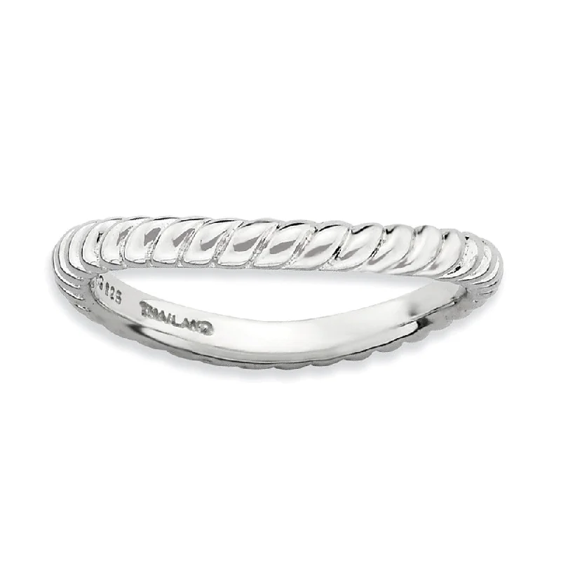 Designer Wedding Rings-2.25mm Stackable Sterling Silver Curved Rope Band