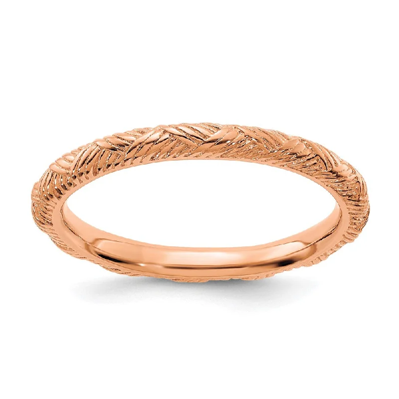 Simple Engagement Rings-2.25mm Sterling Silver 14k Rose Gold Plated Basket Weave Stack Band