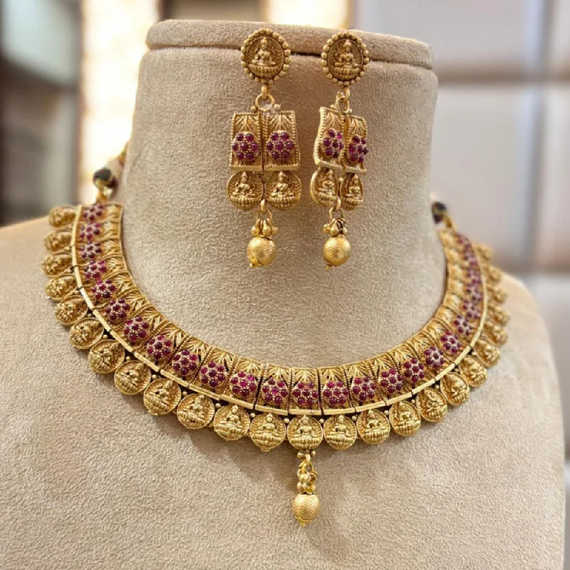 Birthstone Necklaces-Jewel Addiction Gold Plated Pota Stone And Pearls Temple Necklace Set