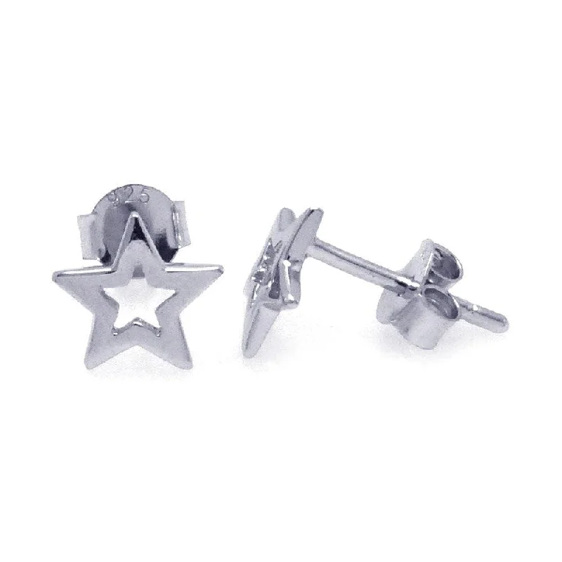 Fashionable Statement Earrings-Silver 925 Rhodium Plated Open Star CZ Post Earrings - STE00747