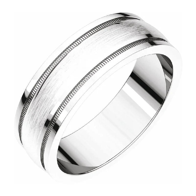 Colorful Wedding Rings-6mm Continuum Sterling Silver Flat Milgrain Satin Comfort Fit Band