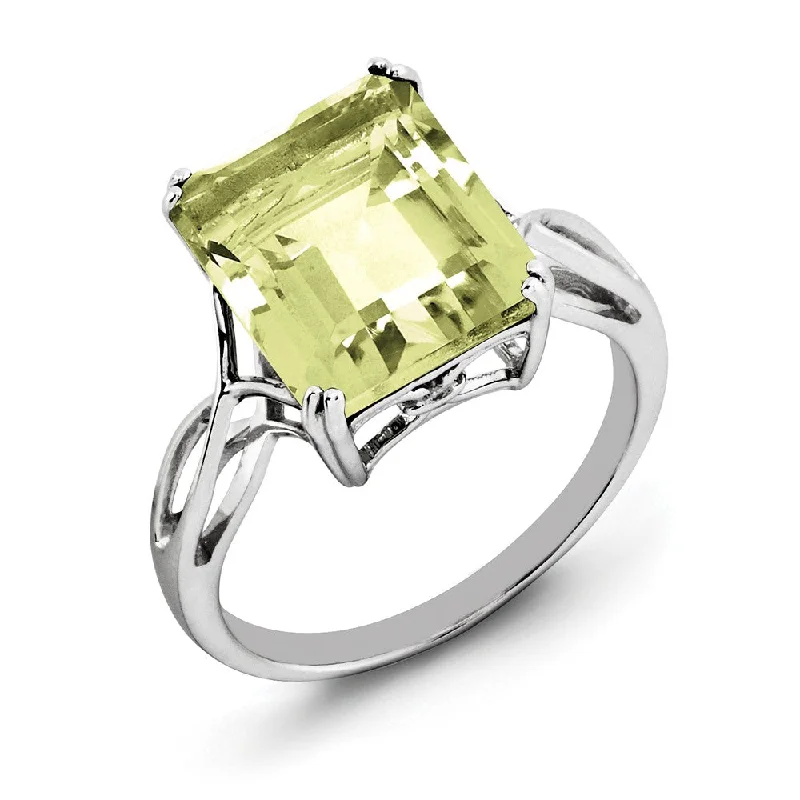 Affordable Diamond Rings-Octagonal Lemon Quartz Ring in Sterling Silver