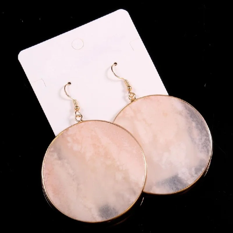 Statement Earrings-Pink Aventurine Crystal Round Earrings