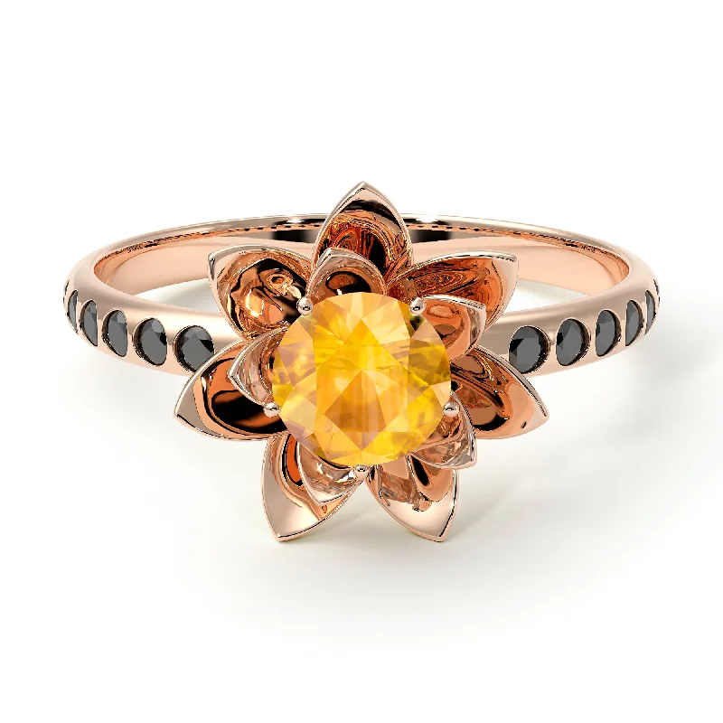 Women’s Engagement Rings-Lotus Flower Yellow Diamond ring - Lotus no. 1005