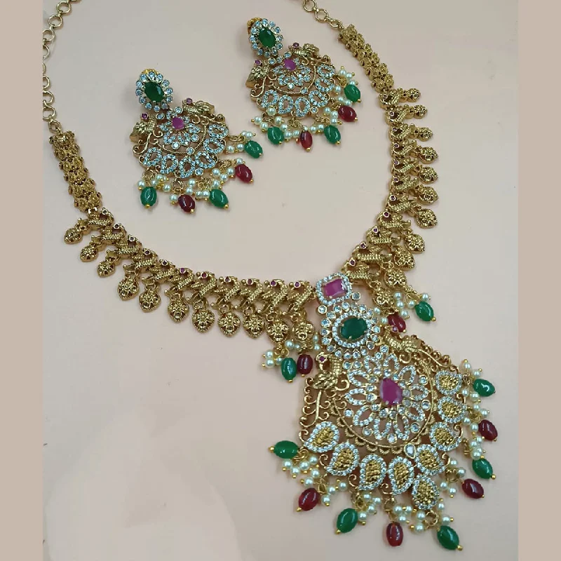 Layered Gold Necklaces-Padmawati Bangles Gold Plated AD Stone And Beads Necklace Set