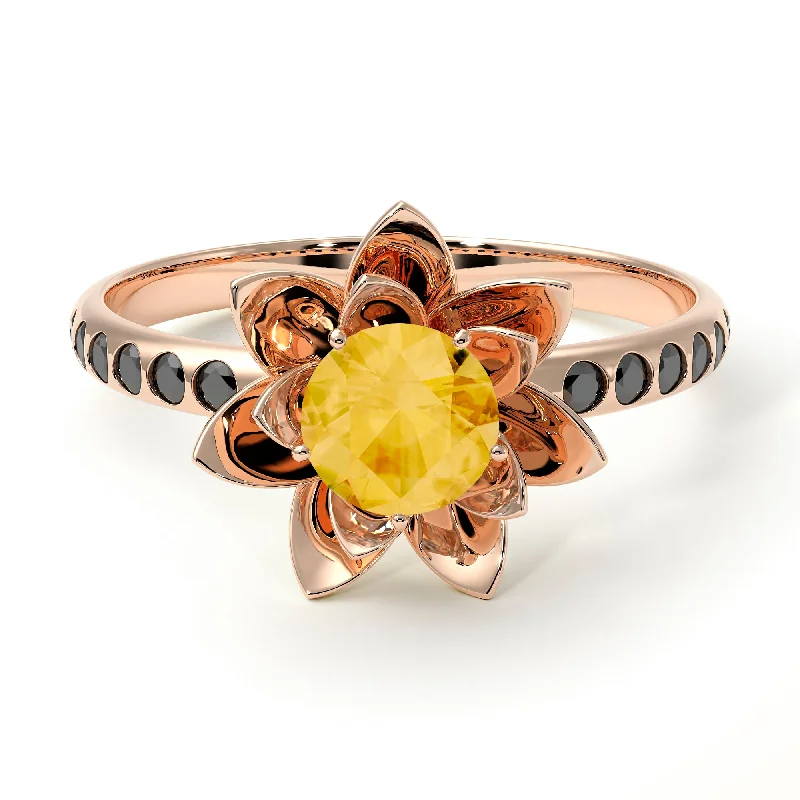 Bold Gemstone Rings-Lotus Flower Citrine ring - Lotus no. 605