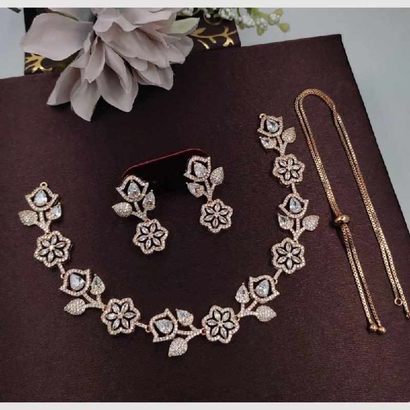 Trendy Necklaces for Women-Aamrapali Gold Plated American Diamond Necklace Set