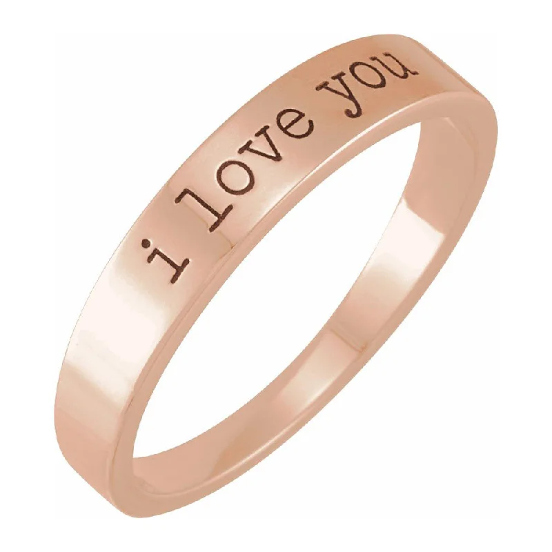 Beautiful Solitaire Rings-14K Rose Gold 'I Love You' Stackable Tapered Band