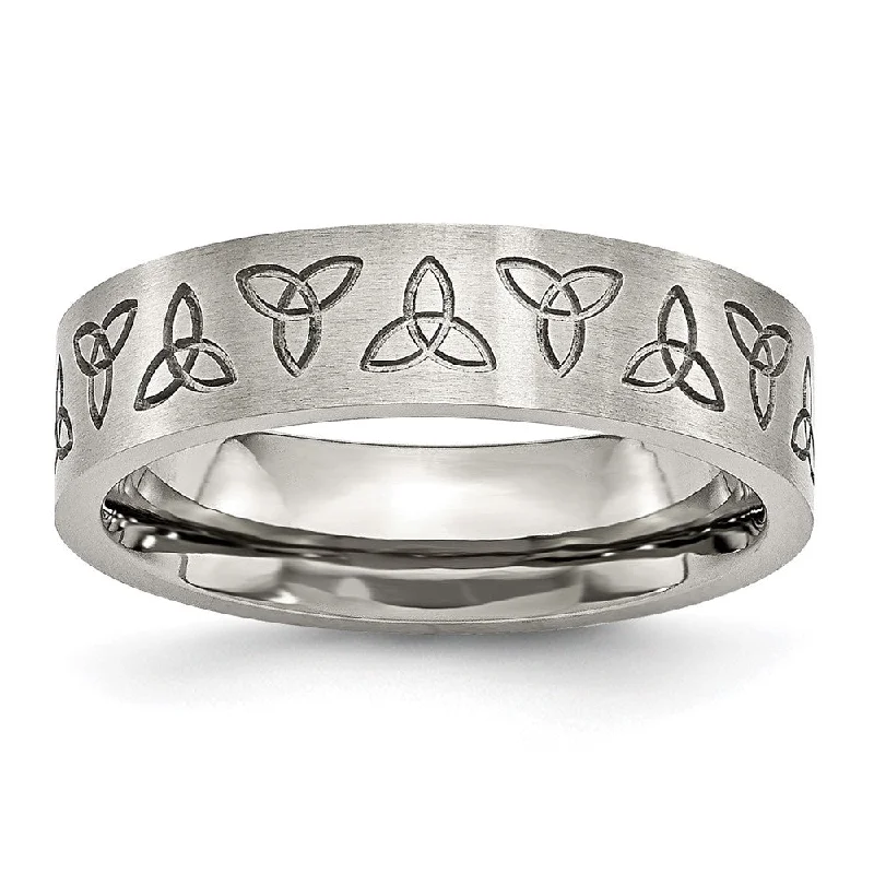 Adjustable Diamond Rings-6mm Stainless Steel Brushed Trinity Symbol Standard Fit Band