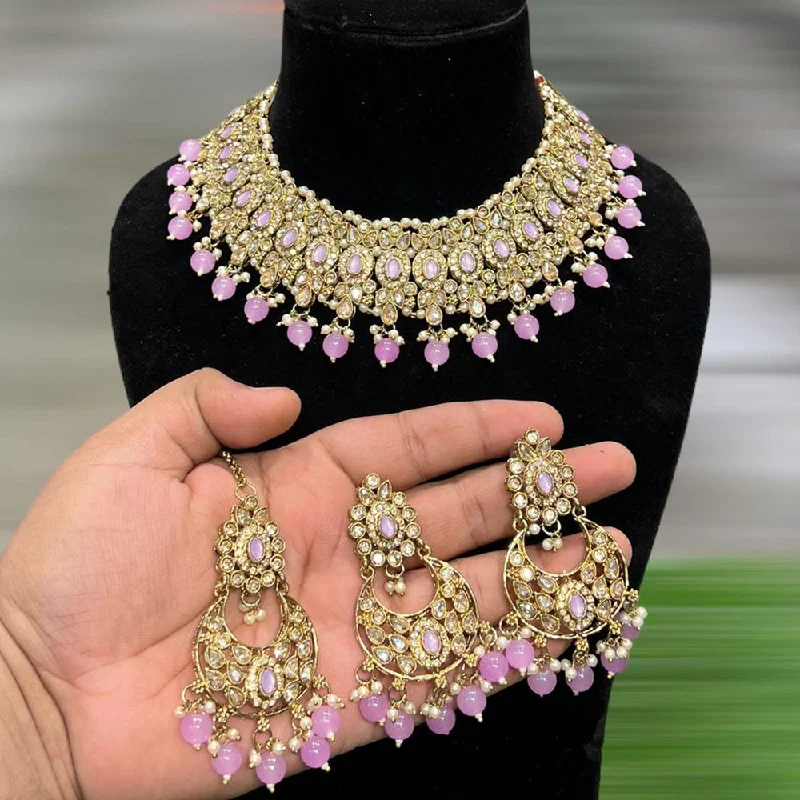 Elegant Personalized Necklaces-Hira Collections Gold Plated Crystal Stone And Pearls Necklace Set