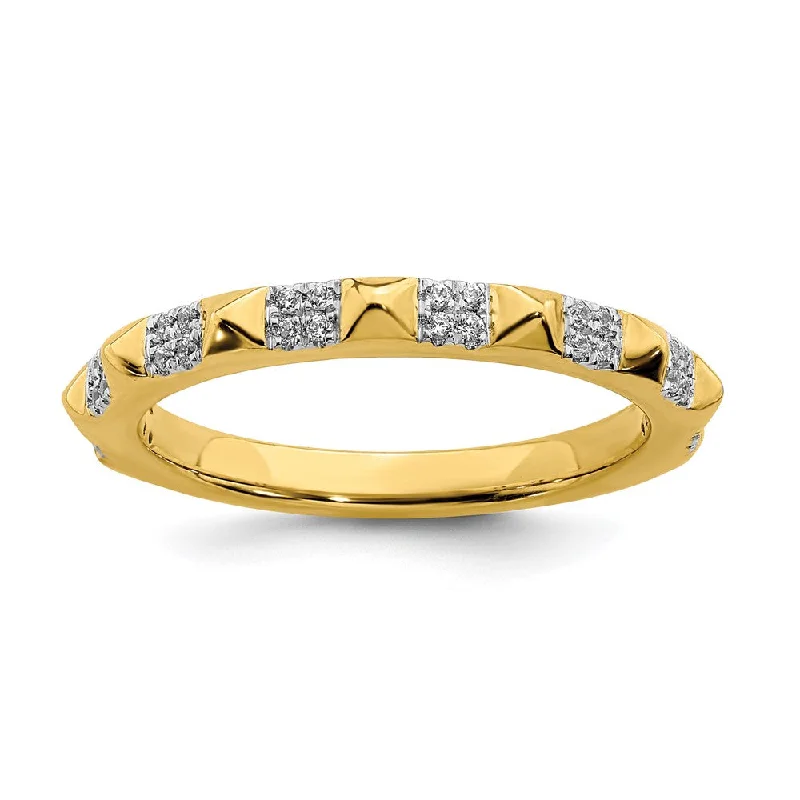 High-Quality Silver Rings-2.25mm 14k Yellow Gold 1/8 Ctw Diamond Stackable Pyramid Band