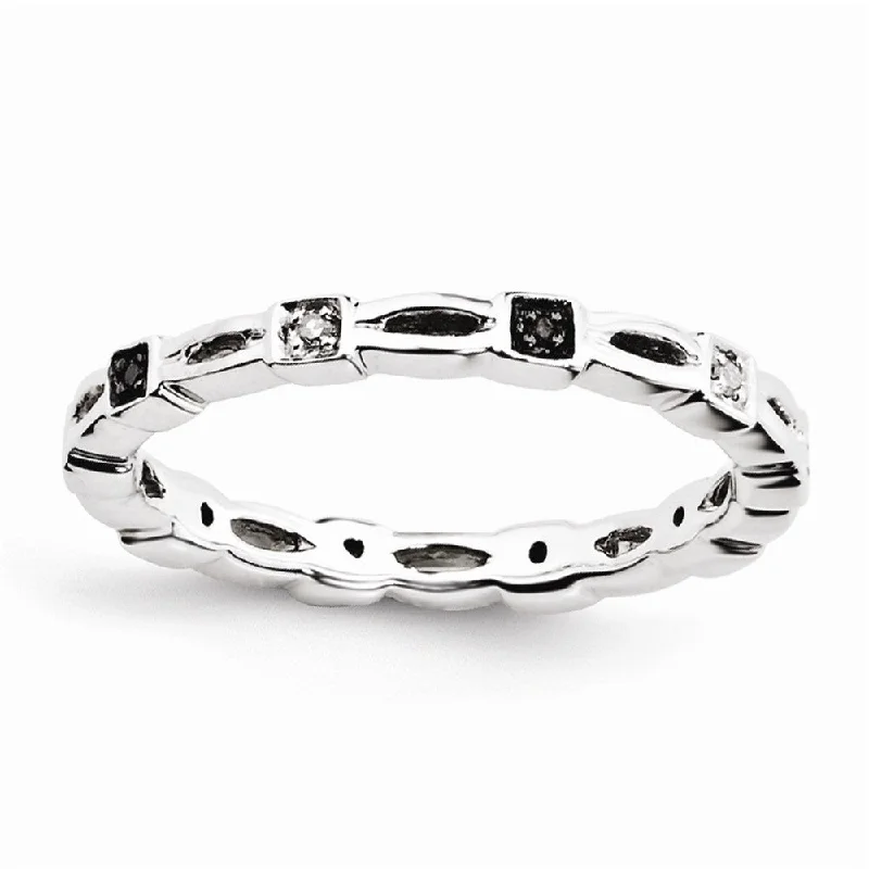 Custom Gemstone Wedding Bands-2.5mm Sterling Silver Stackable 0.05Ctw H-I White & Black Diamond Band