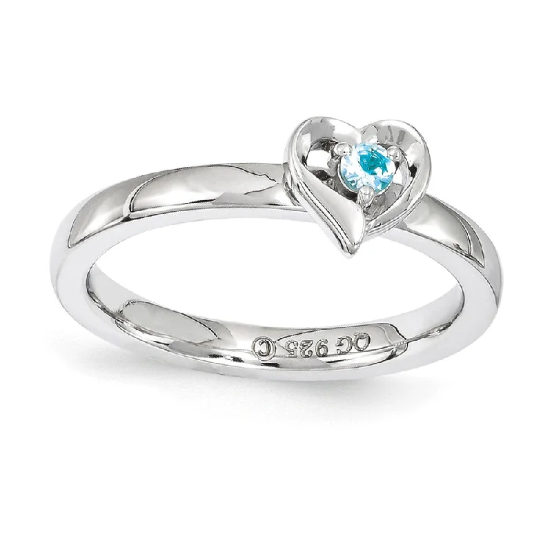 Dainty Silver Rings-Sterling Silver Stackable Expressions Blue Topaz 6mm Heart Ring