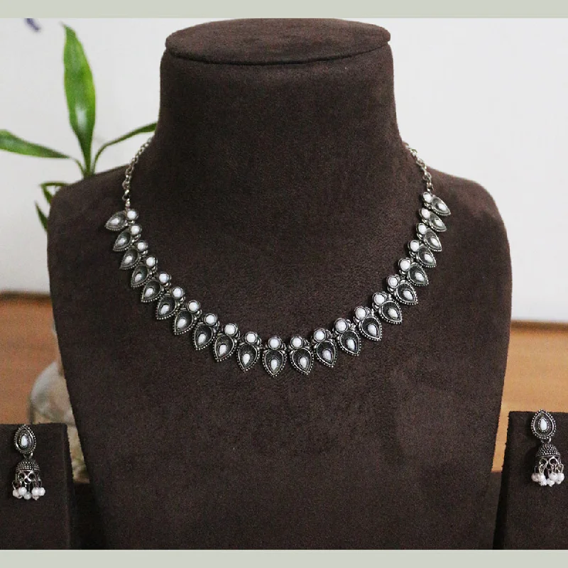 Sparkling Diamond Pendant Necklaces-H K Fashion Oxidised Plated Crystal Stone Necklace Set