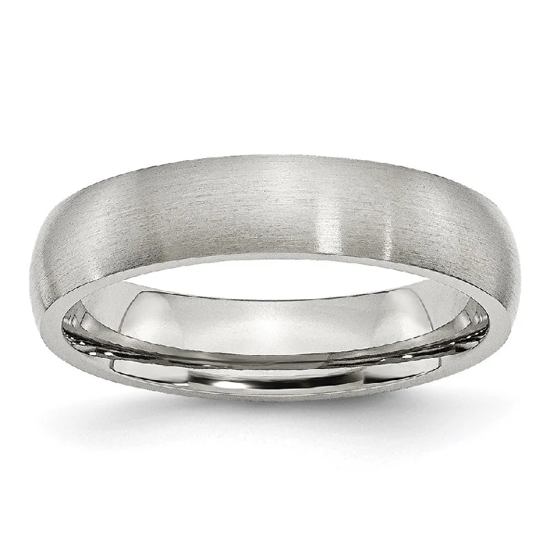 Gold and Silver Rings-5mm Stainless Steel Brushed Domed Comfort Fit Band