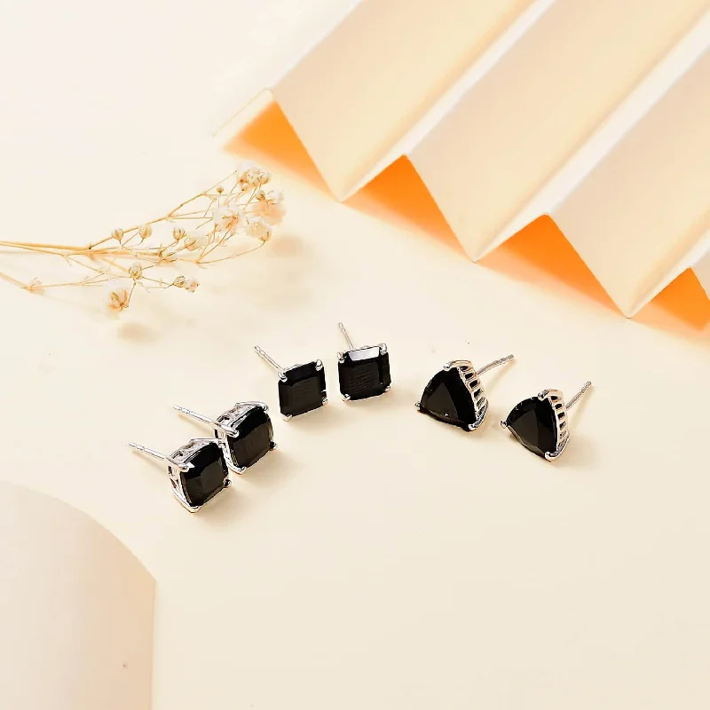 Long Statement Earrings-Set of 3 Thai Black Spinel Earrings