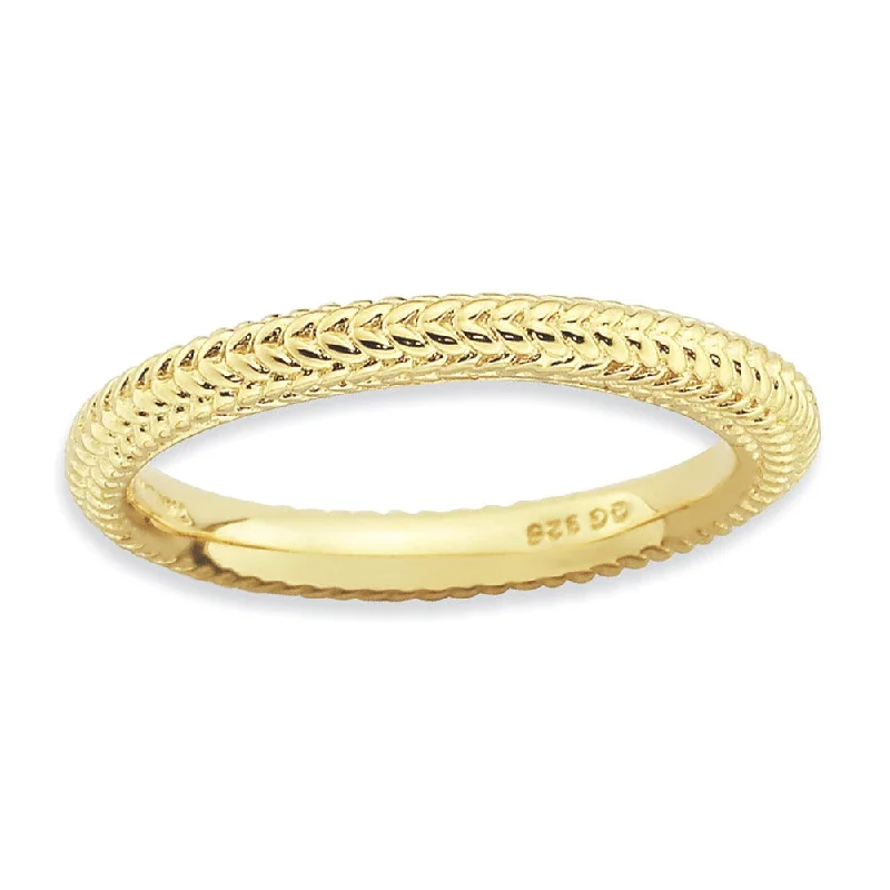 Luxury Gold Wedding Rings-Stackable 14K Yellow Gold Plated Silver Domed Wheat Band