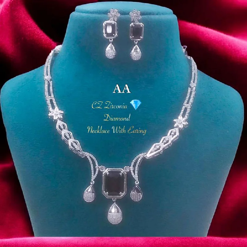 Fashionable Layered Necklaces-FS Collection Silver Plated American Diamonds Necklace Set