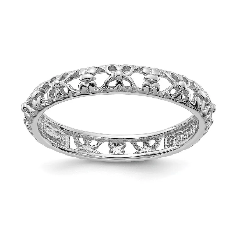 Unique Wedding Bands-3.25mm Sterling Silver Rhodium Plated Stackable Butterfly Band