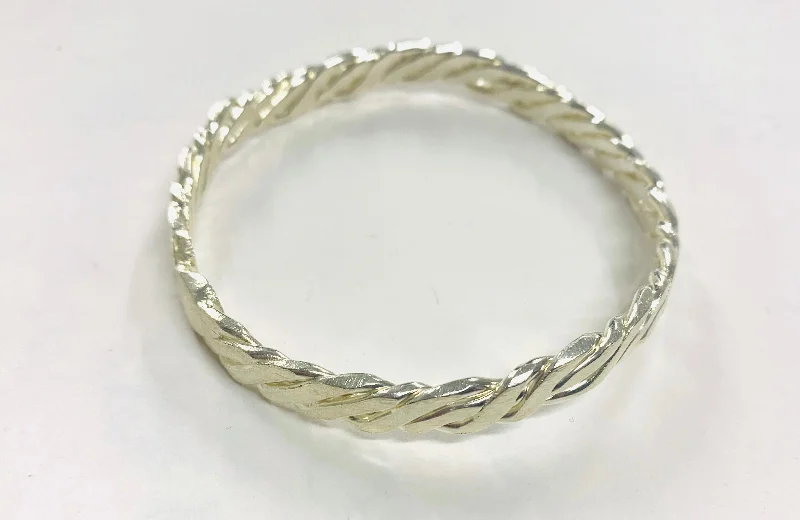 Crystal Bangle Bracelets-Plaited Bangle silver