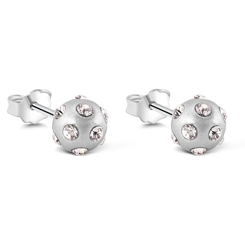 Stylish Stud Earrings-Silver 925 Rhodium Plated Disco Ball Round CZ Post Earrings - STE00541