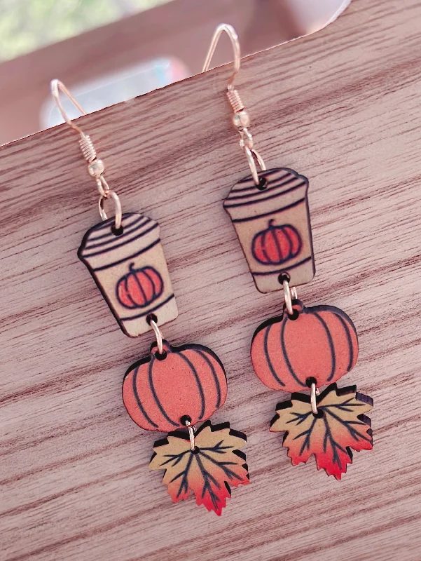 Trendy Silver Earrings-Wooden Harvest Drop Earrings