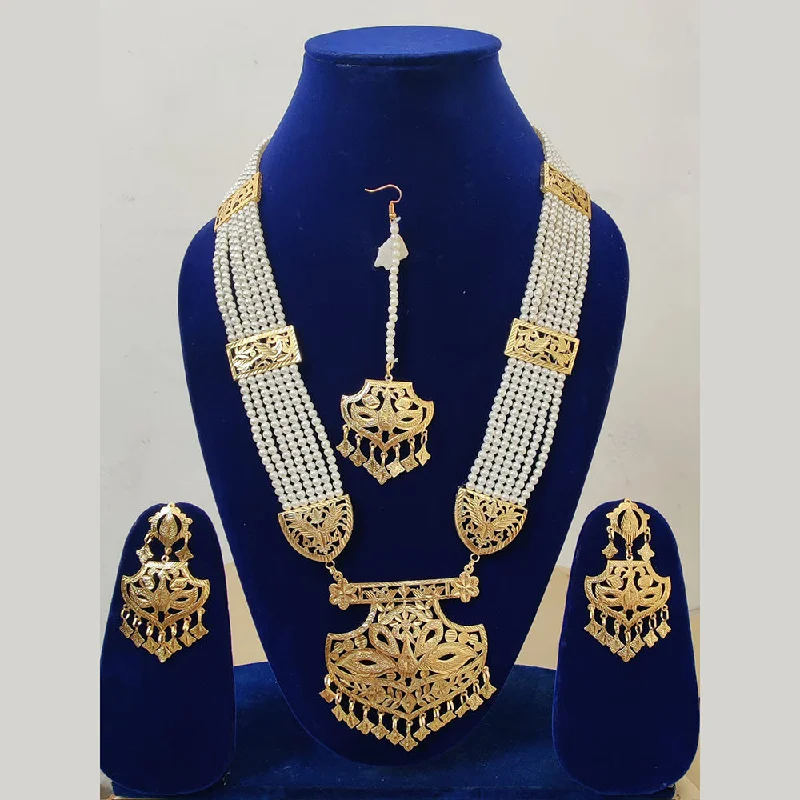 Simple Chain Necklaces for Women-FS Collection Gold Plated Pearls Long Necklace Set