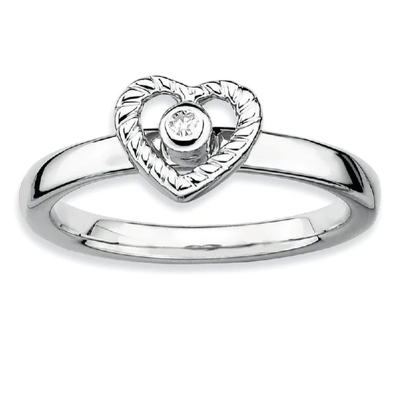 Customizable Bridal Rings-Sterling Silver Stackable .014 Ctw HI/I3 Diamond 7mm Open Heart Ring