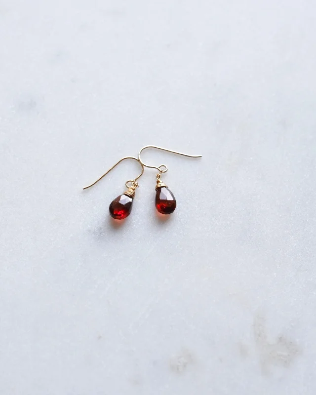 Rose Gold Earrings-Garnet drop earrings