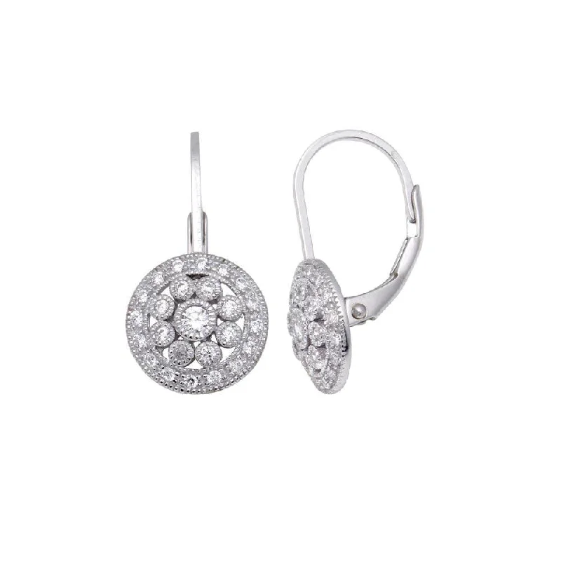 Dainty Gold Earrings-Silver 925 Rhodium Plated Round Cluster CZ Hook Earrings - STE00606