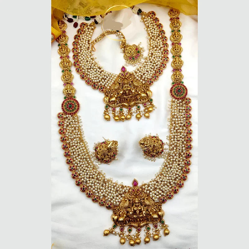 Trendy Necklaces for Women-Jewel Addiction Copper Gold Plated Pearl Temple Necklace Set