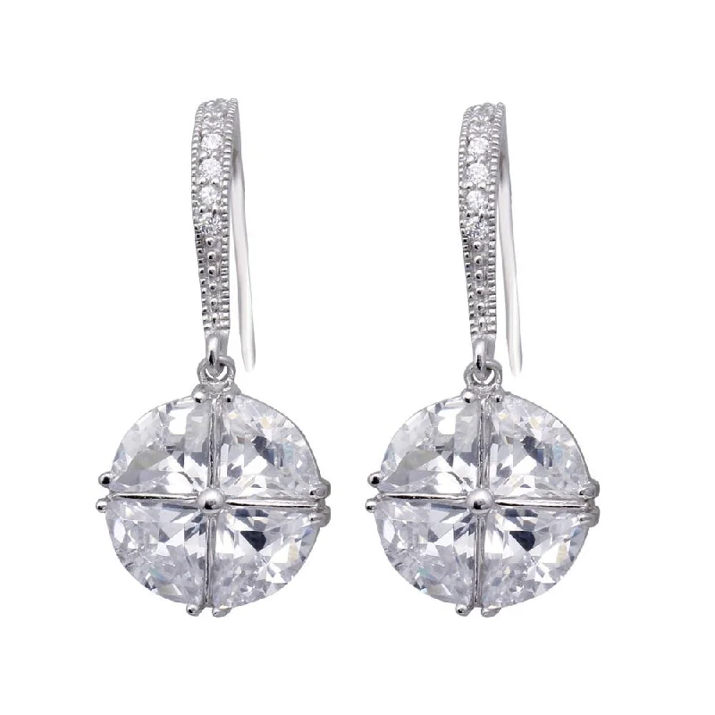 Crystal Hoop Earrings-Silver 925 Rhodium Plated Crystal Circle CZ Dangling Hook Earrings - BGE00323