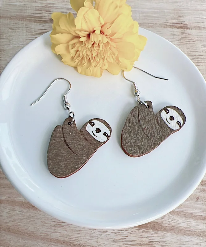 Small Hoop Earrings-Adorable Sloth Earrings