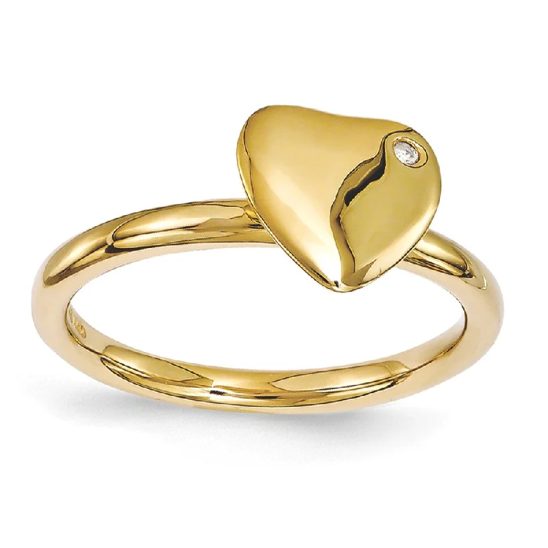 Custom Rings for Men-14k Gold Plated Sterling Silver 8mm Heart 1pt Diamond Stackable Ring