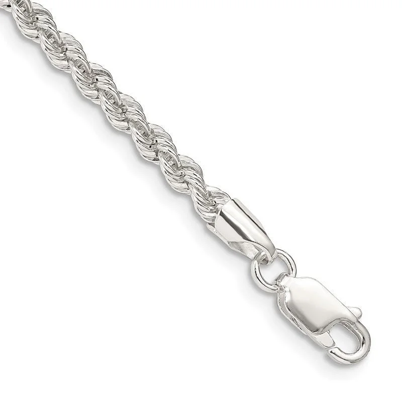 Customizable Diamond Cuff Bracelets-Sterling Silver 3mm Solid Rope Chain Bracelet