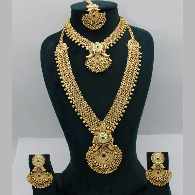 Adjustable Pendant Necklaces-Manisha Jewellery Gold Plated Crystal Stone Double Necklace Set