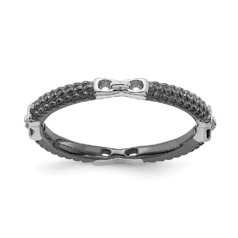 Modern Wedding Ring Sets-2mm Sterling Silver & Black Ruthenium Plated Stackable Band