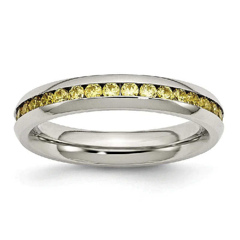 Handcrafted Engagement Rings-4mm Stainless Steel And Yellow Cubic Zirconia Stackable Band