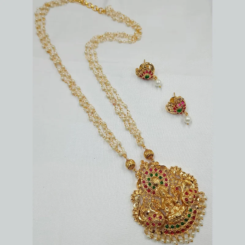 Statement Crystal Necklaces-Padmawati Bangles Gold Plated Pearl And Pota Stone Temple  Necklace Set