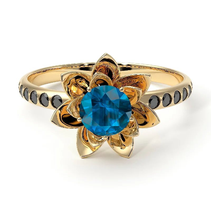 Dainty Gemstone Rings-Lotus Flower Blue Topaz ring - Lotus no. 504