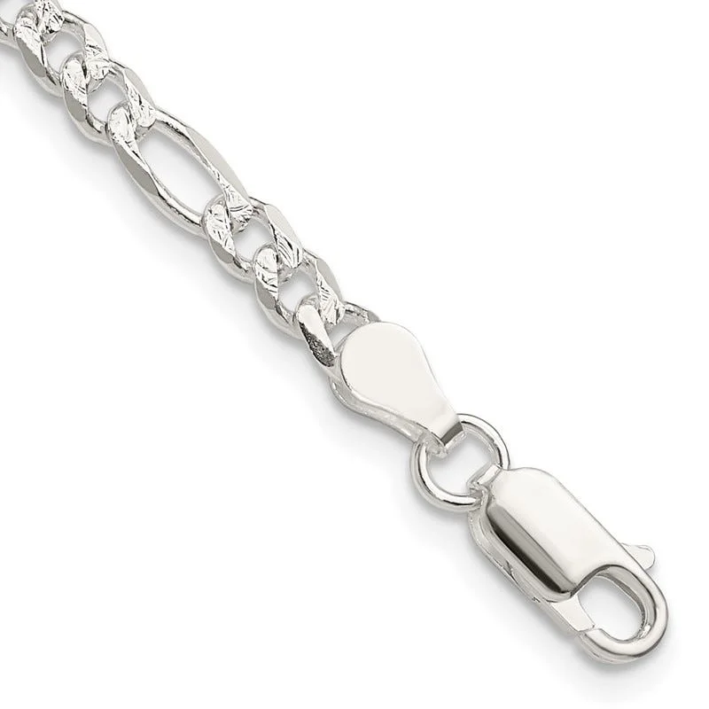 Personalized Silver Bracelets-Sterling Silver 4mm Pav‚ Flat Figaro Chain Bracelet