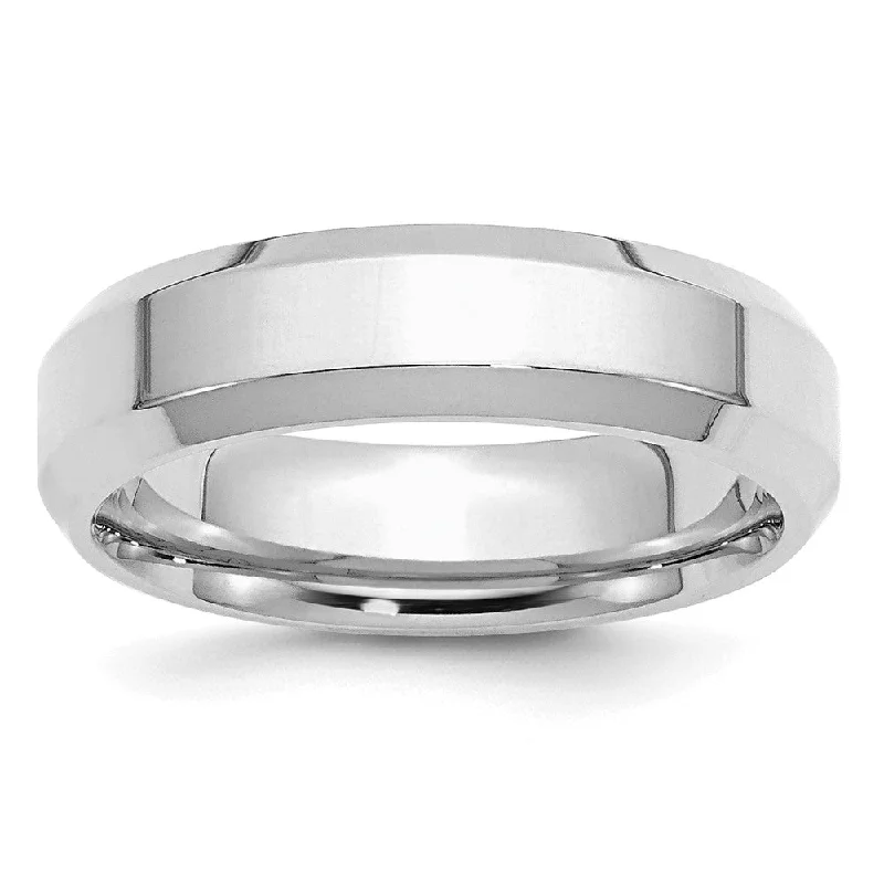 Unique Gemstone Wedding Rings-6mm Rhodium Plated Sterling Silver Beveled Edge Comfort Fit Band