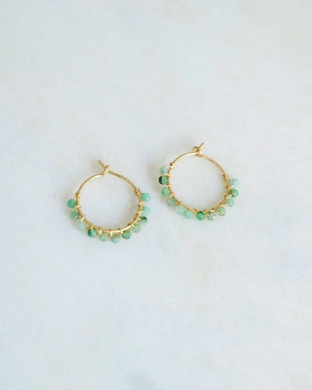 Ethnic Style Earrings-Emerald beaded hoop earrings