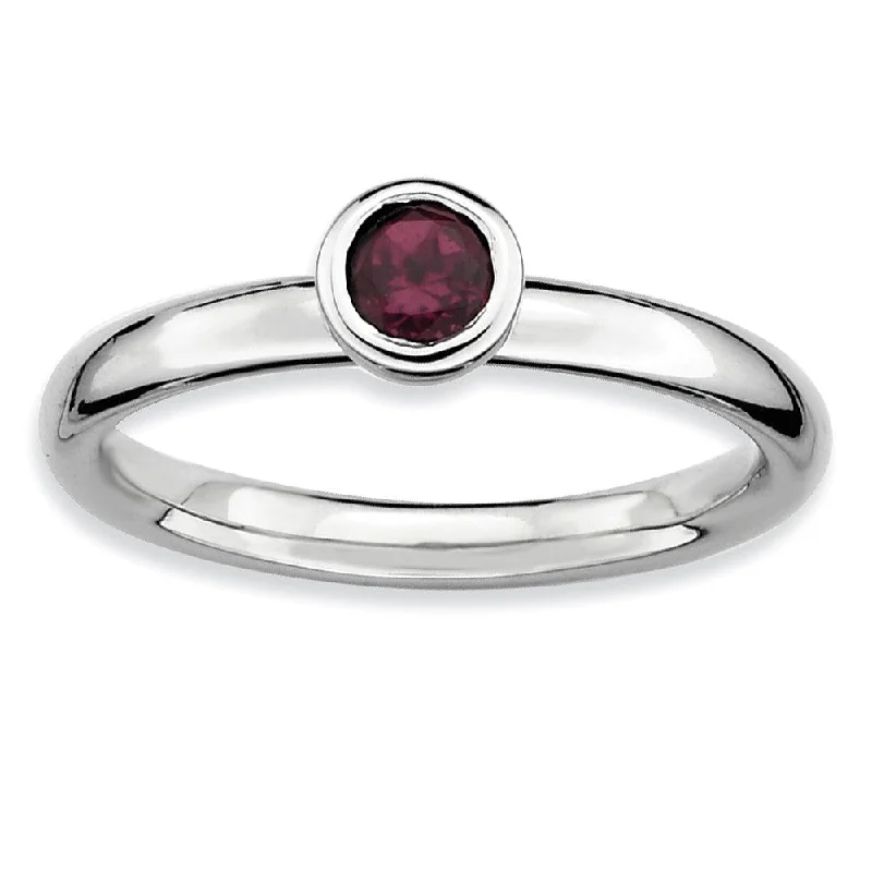 Fashionable Gemstone Rings for Men-Stackable Low Profile 4mm Rhodolite Garnet Silver Ring