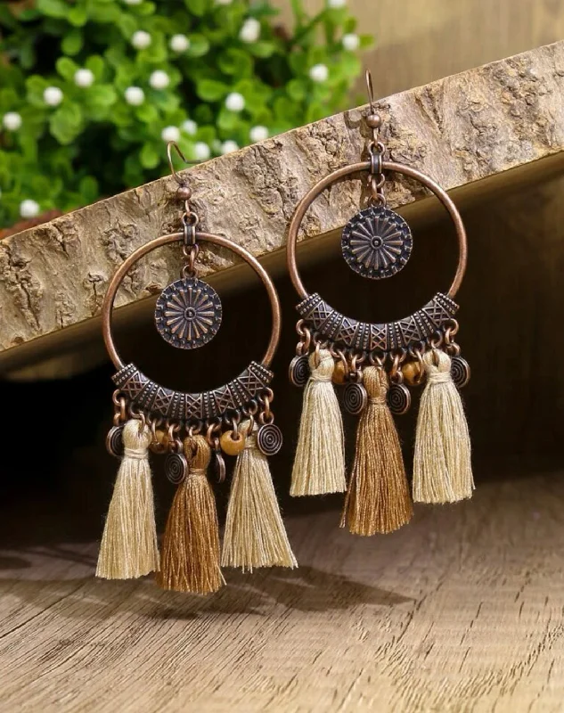 Gemstone Earrings for Weddings-Round Tassel Drop Earrings