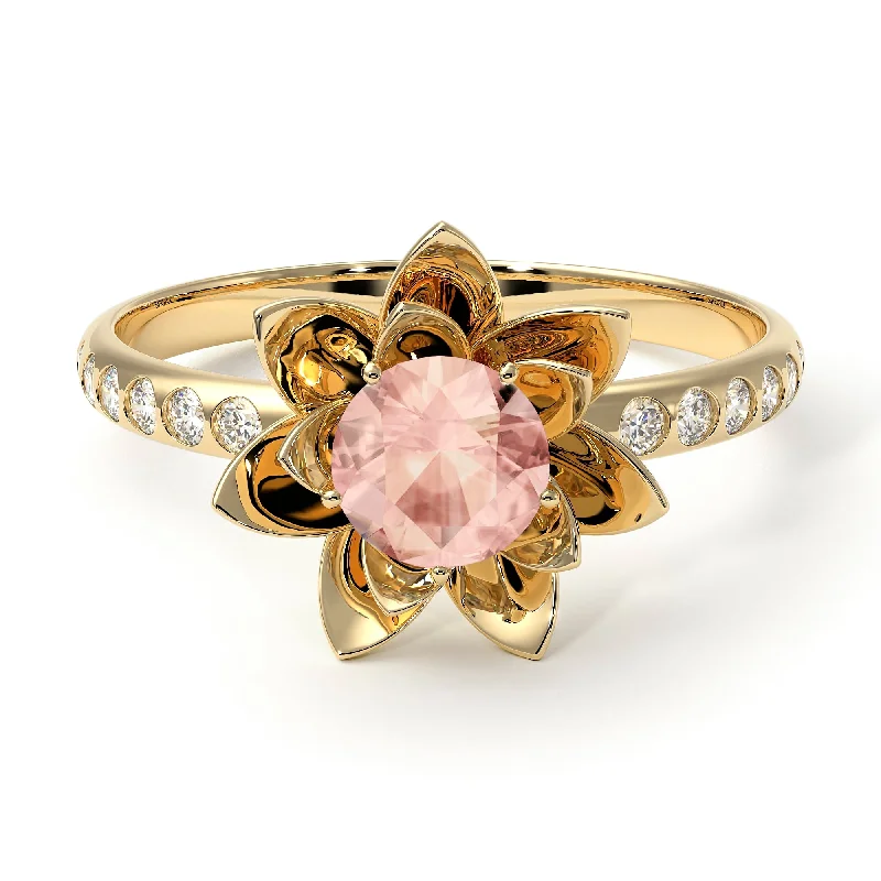 Colorful Engagement Rings-Lotus Flower Morganite ring - Lotus no. 901