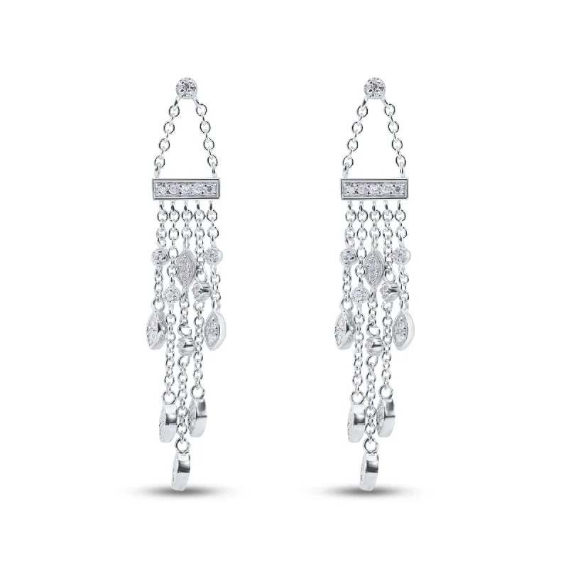 Sparkling Hoop Earrings-Clearance-Silver 925 Rhodium Plated Marquis CZ Wire Dangling Chandelier Earrings - STE00438