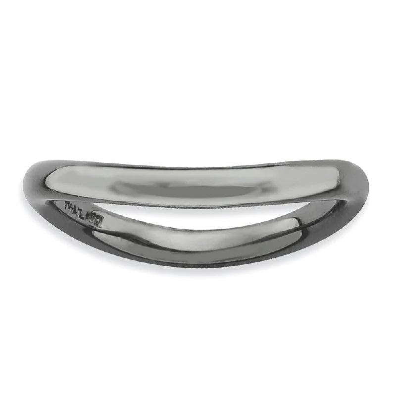 Bold Statement Wedding Rings-2.25mm Stackable Black Plated Silver Curved Polished Band