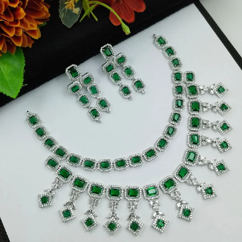 Trendy Birthstone Necklaces-Aamrapali Silver Plated AD Necklace Set